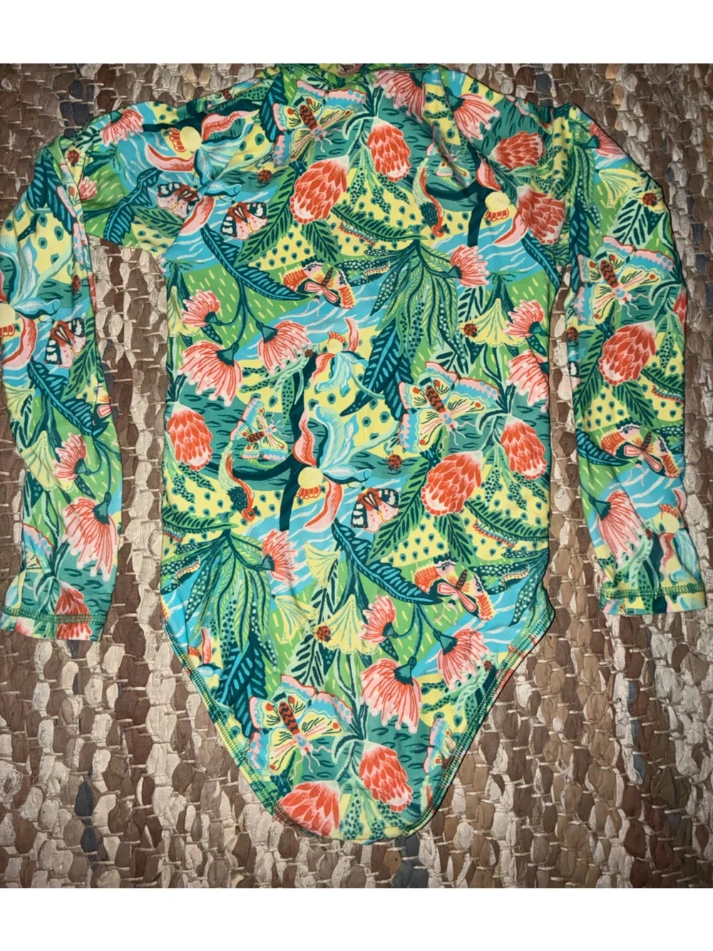 Crewcuts Girls Long-Sleeve Floral Zip Rashguard - Green/Blue/Coral